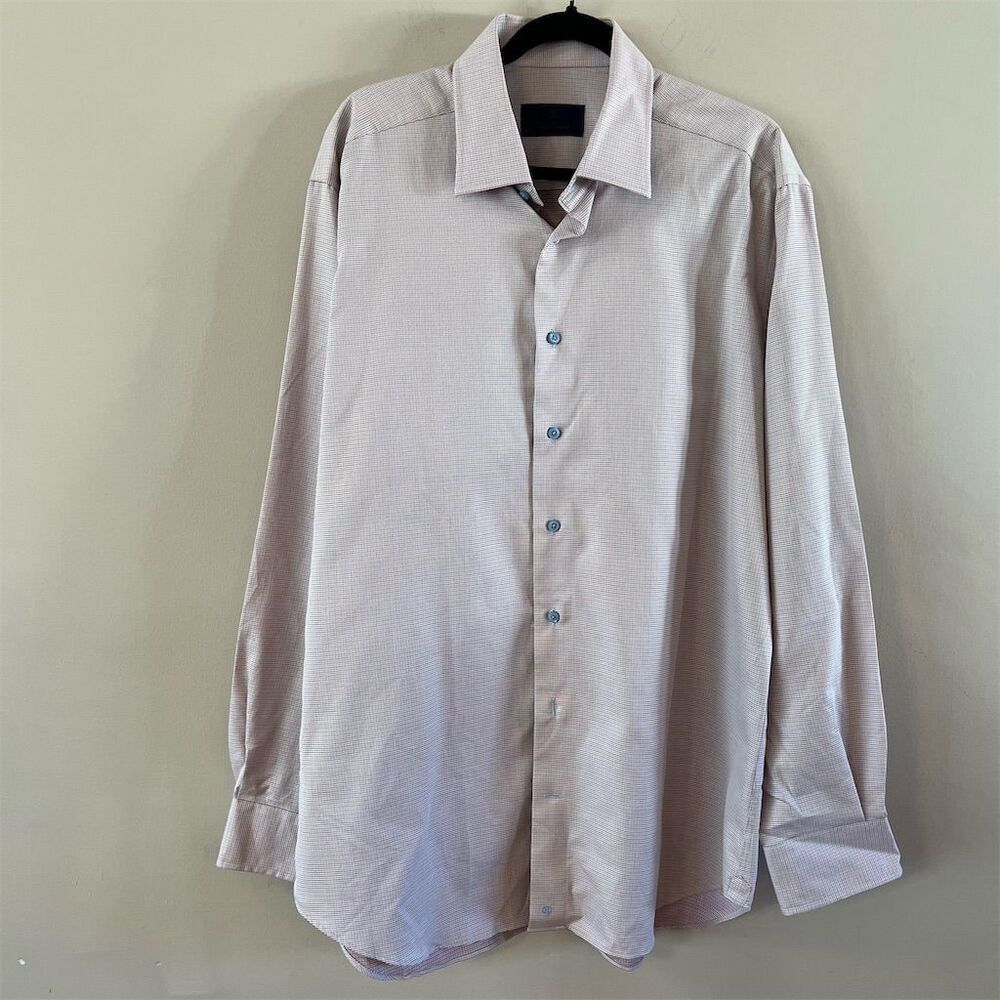 David Donahue Men's L Check Long Sleeve Button-Up Dress Shirt Multicolor